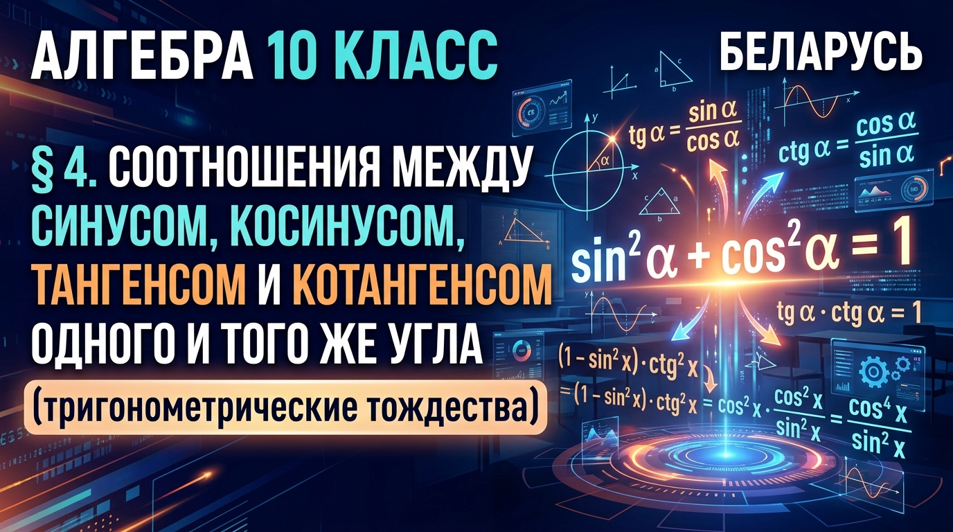 Обложка урока «Соотношения между синусом, косинусом» - Алгебра, 10 класс