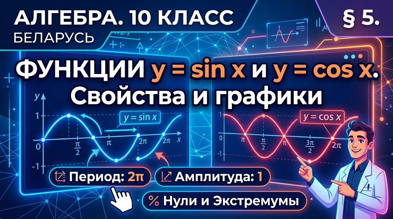 Обложка урока «Функции y = sin x и y = cos x. Их свойства и графики» - Алгебра, 10 класс