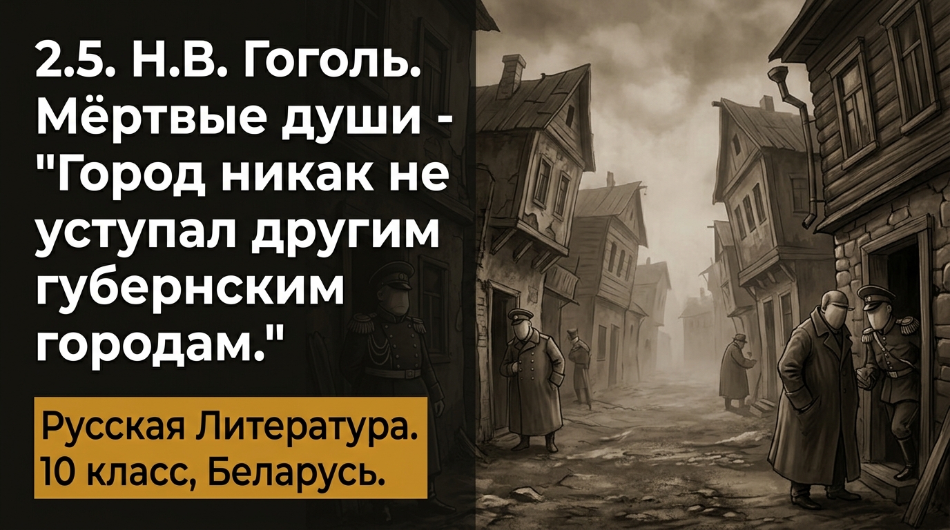 Обложка урока «Н. В. Гоголь. «Мёртвые души» — «Город никак не уступал другим губернским городам»» - Русская литература, 10 класс