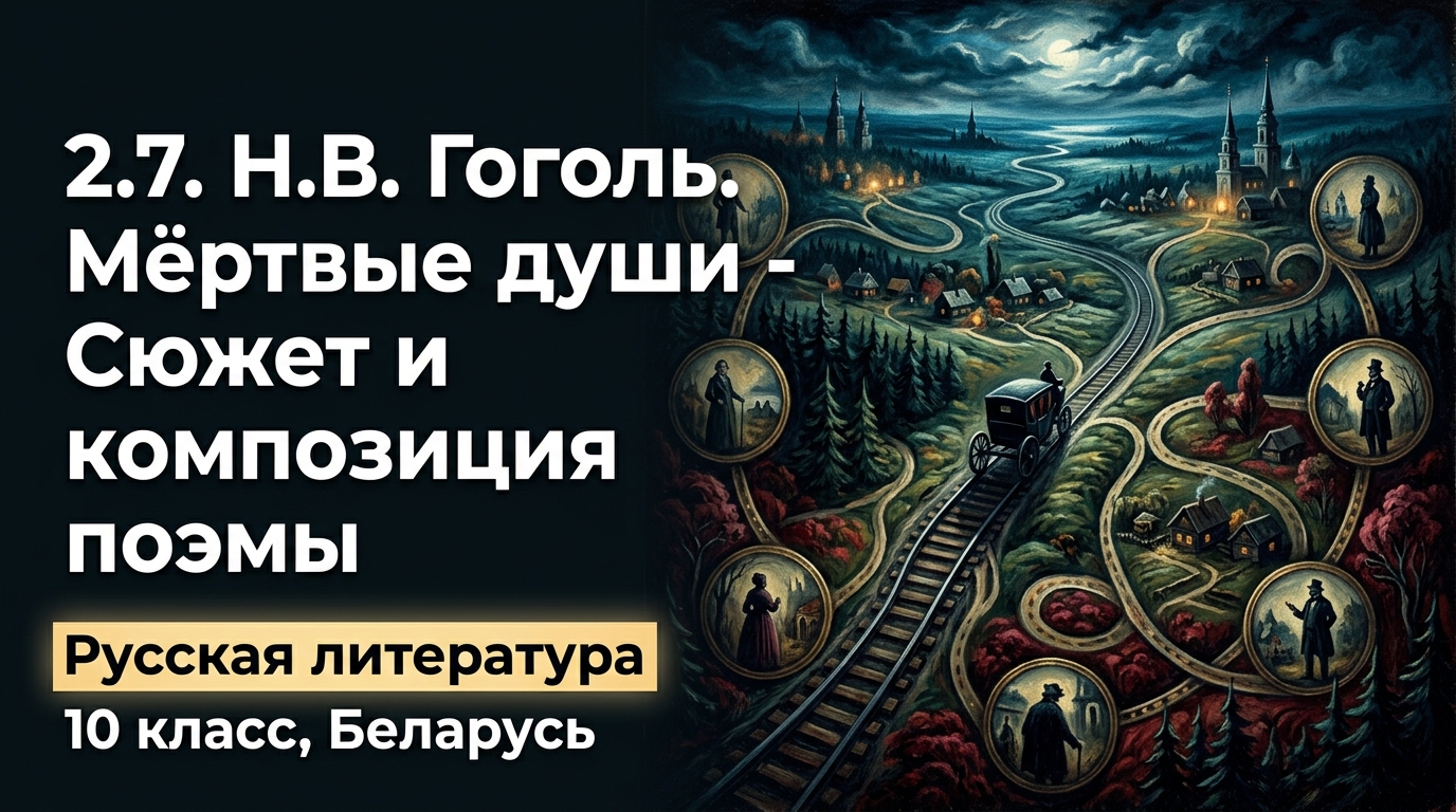 Обложка урока «Н. В. Гоголь. «Мёртвые души» — сюжет и композиция поэмы» - Русская литература, 10 класс
