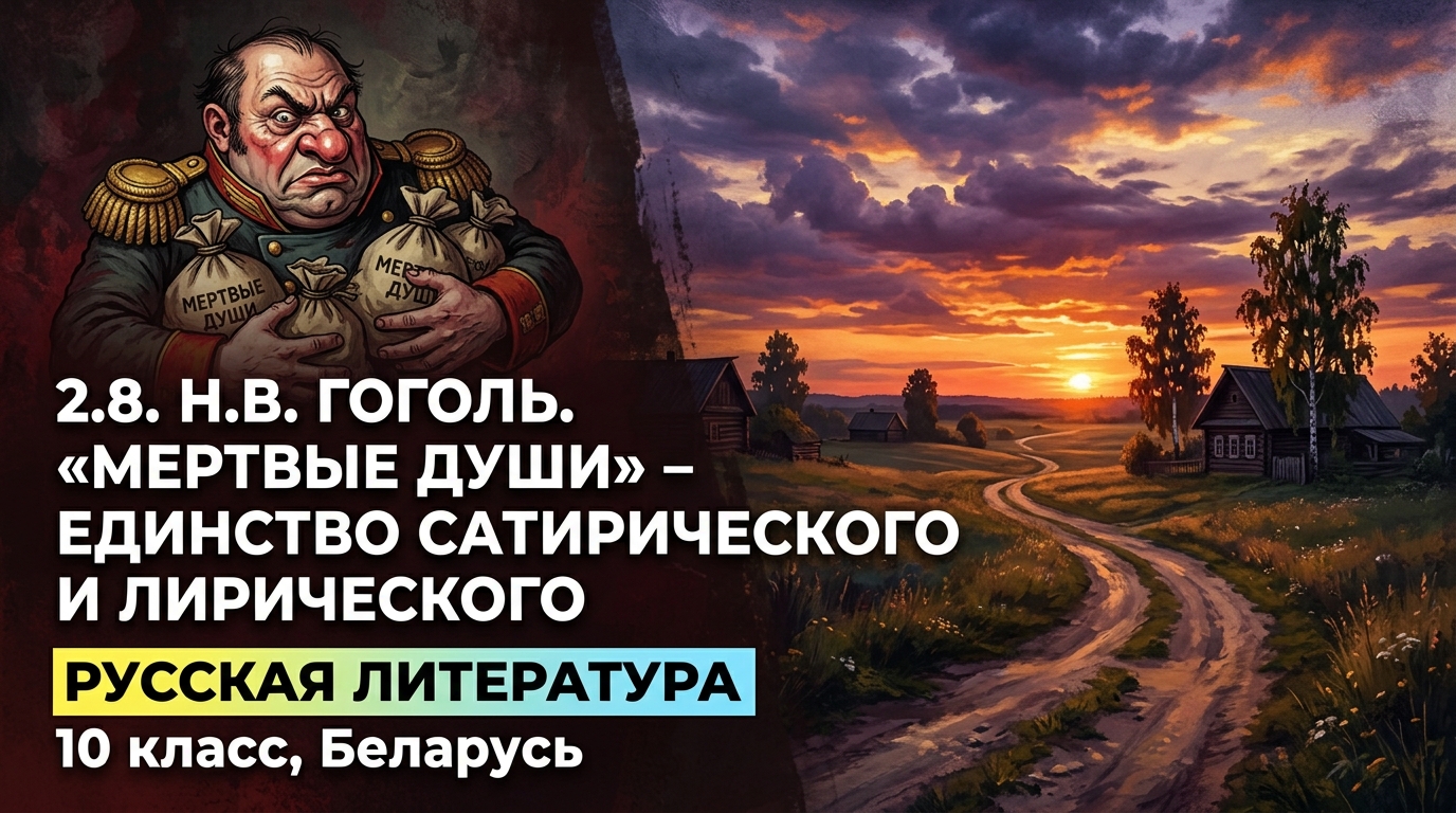 Обложка урока «Н. В. Гоголь. «Мёртвые души» — Единство сатирического и лирического» - Русская литература, 10 класс